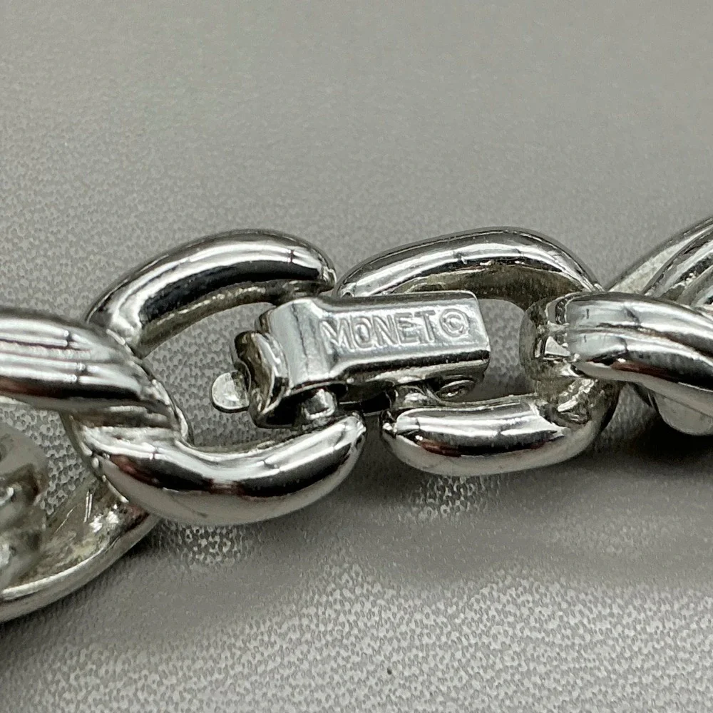 Vintage Monet Necklace Silver Tone Chunky Braided Rope Chain Statement 16